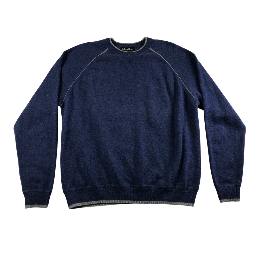 Bullock & Jones Mens 100% Cashmere Raglan Crewneck Sweater Navy Blue Grey UK 48